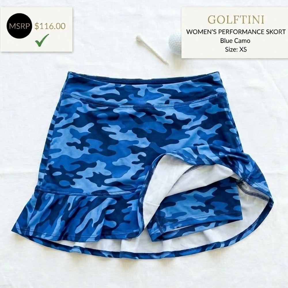 Golftini Skort Blue‎ Camo Golf Athletic Skirt with Shorts XS Nwot